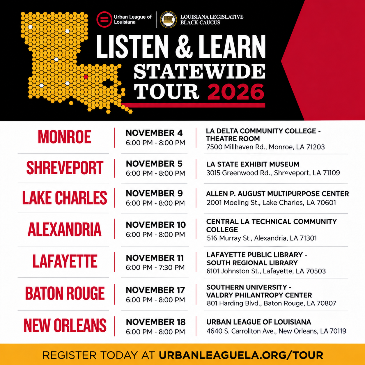 Listen & Learn, 2023 Statewide Tour Banner